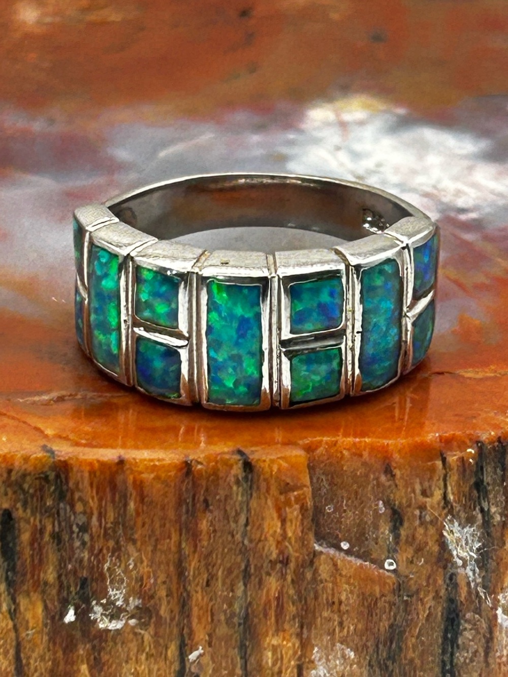 Sterling Silver Synthetic Opal (lab-made) Ring - Size 8